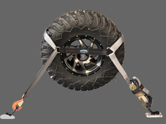 2" Adjustable WheelLock Tire Net Tie-Down Straps 4-Pack (Ratchet Straps for UTV, Car & Trailer Tie Downs)