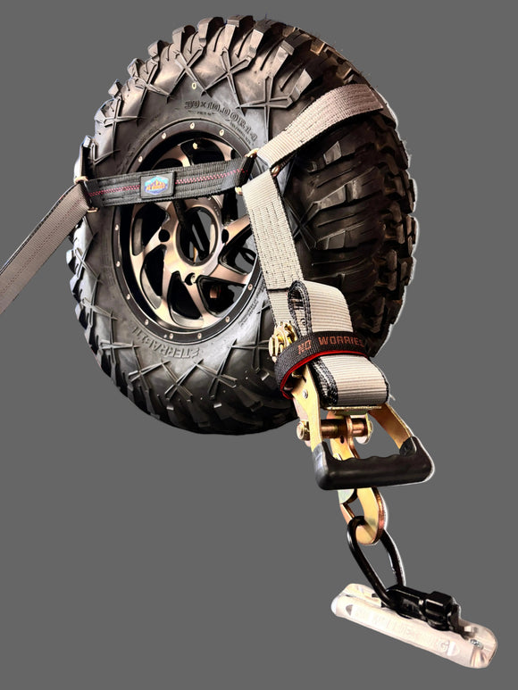 2" Adjustable WheelLock Tire Net Tie-Down Straps 4-Pack (Ratchet Straps for UTV, Car & Trailer Tie Downs)