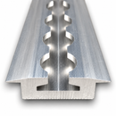 Flanged aluminum L-Track cargo rail, showing the recessed end profile and tie-down slots
